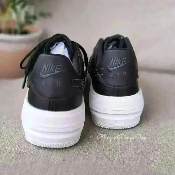 Womens Bling Nike Air Force 1 PLT.AF.ORM Black White Shoes Custom with Crystals - Picture 8 of 10